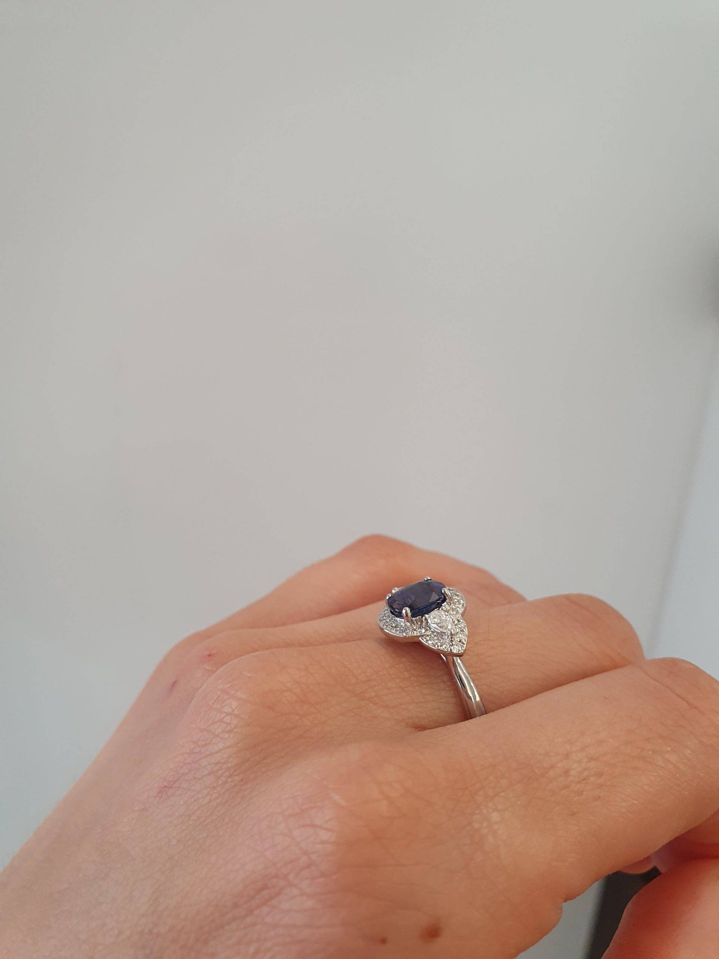 Natural Blue Sapphire and Diamonds Cluster Ring | Sapphire Platinum Ring