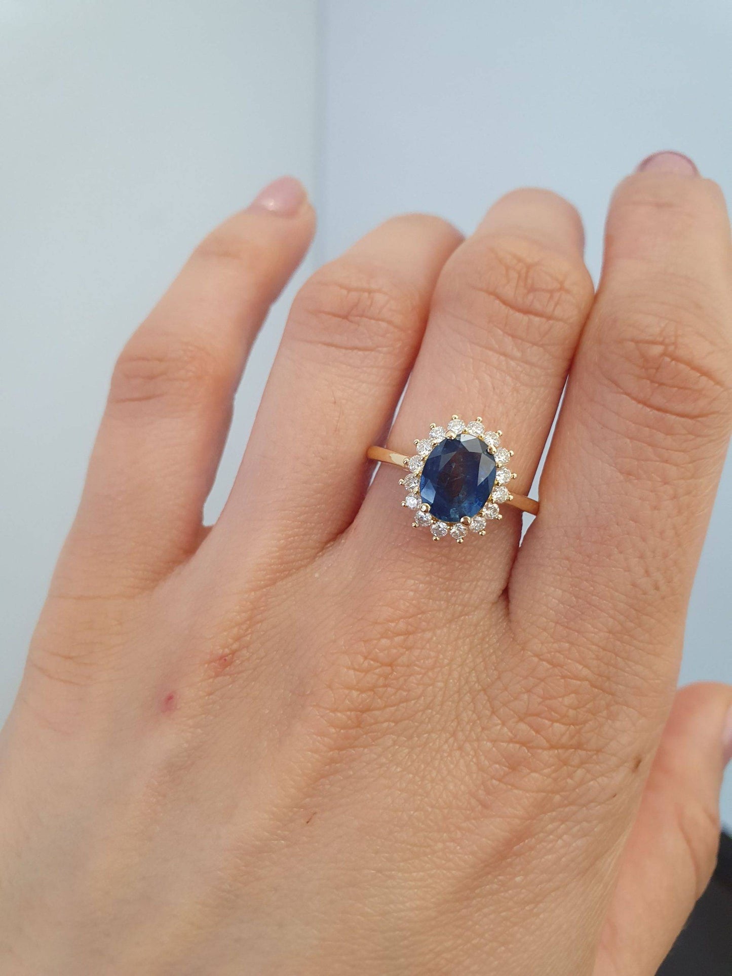 2.58CT Princess Diana Inspired Blue Sapphire Halo Ring