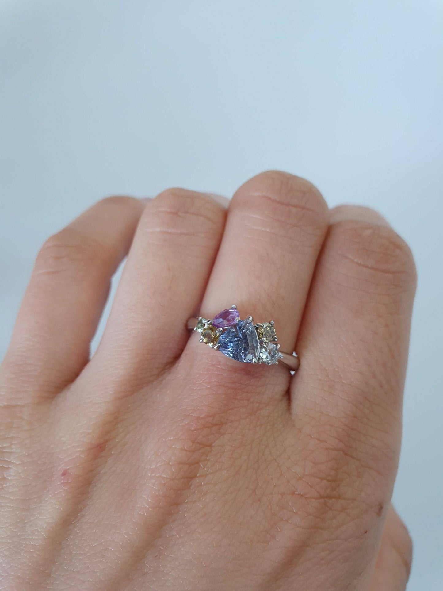 Asymmetrical Cluster Ring |Multi-coloured Stones Ring