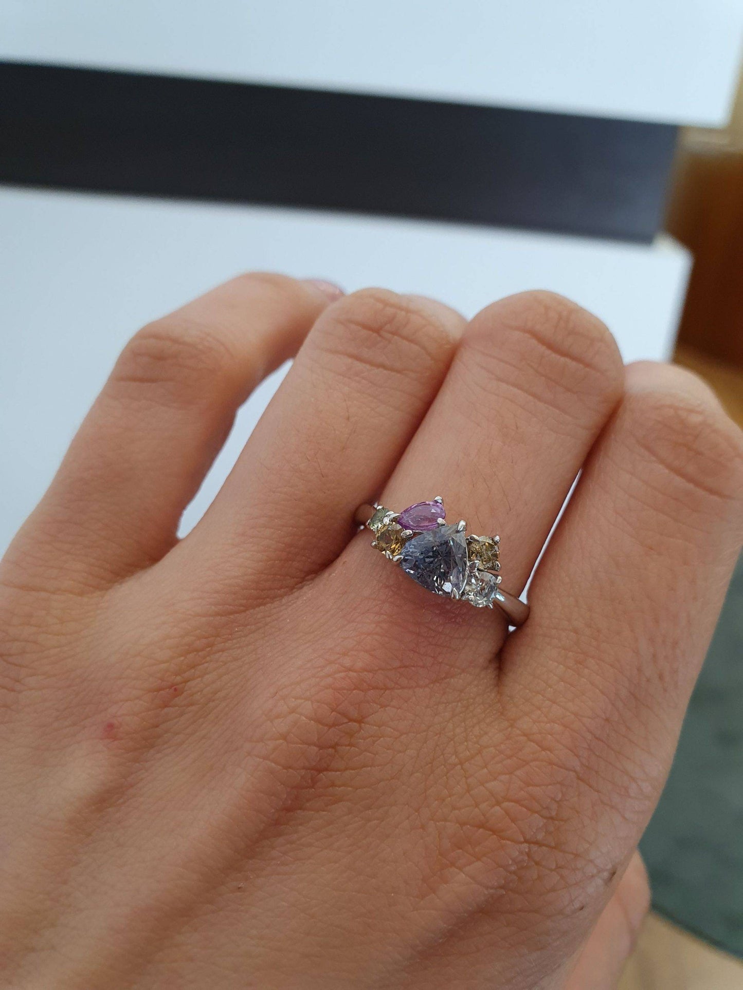 Asymmetrical Cluster Ring |Multi-coloured Stones Ring