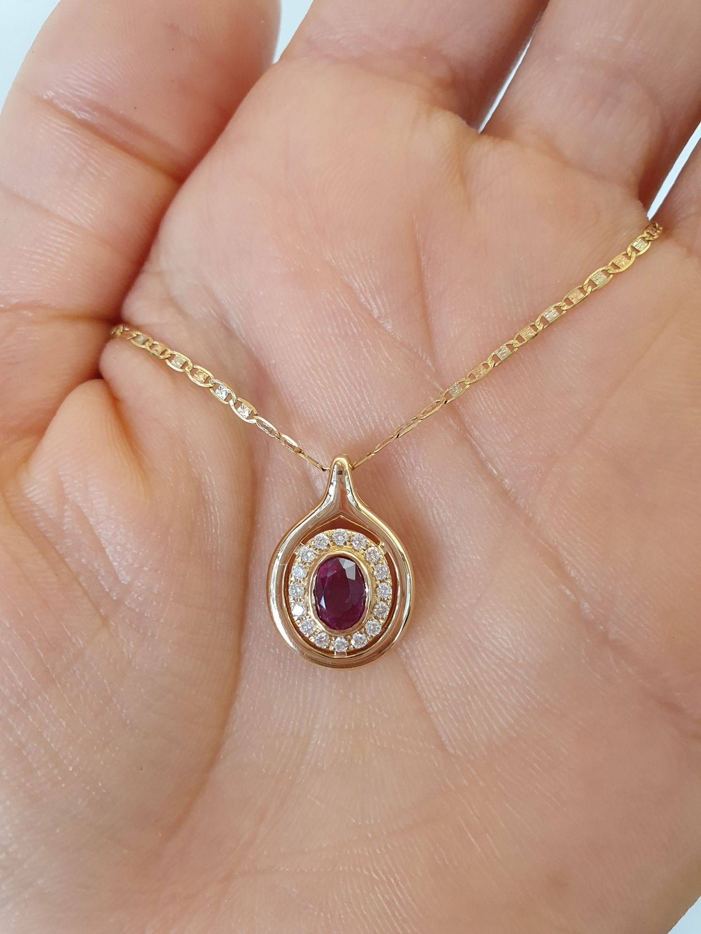 Unheated Ruby Halo Pendant | Ruby and Diamonds Pendant in 18K Gold