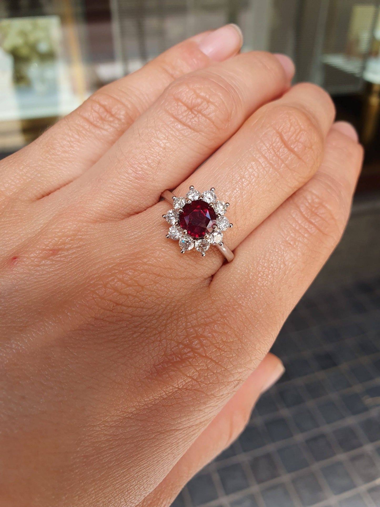 2.95ct Natural Ruby Diamonds Ring | Unheated Ruby and Diamond Halo Ring in Platinum