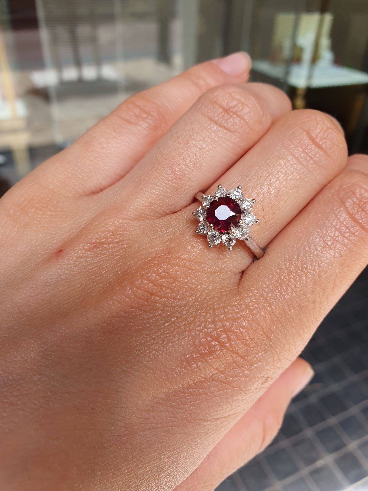 2.95ct Natural Ruby Diamonds Ring | Unheated Ruby and Diamond Halo Ring in Platinum