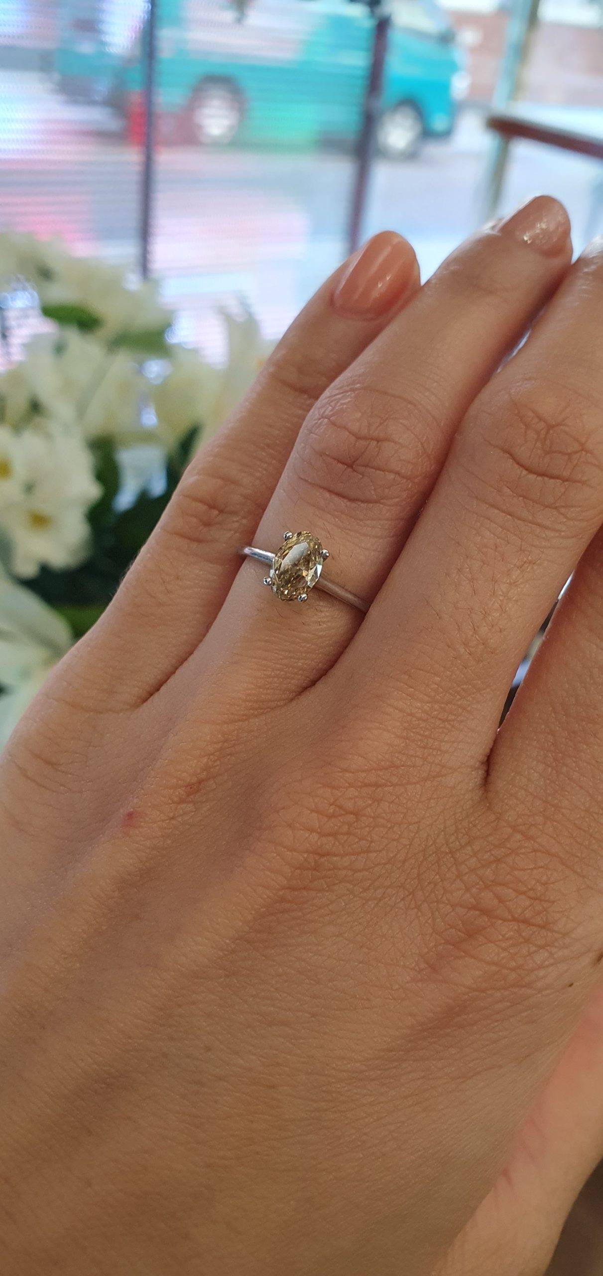 GIA 0.91ct Fancy Brownish Yellow Diamond Solitaire Ring in Platinum