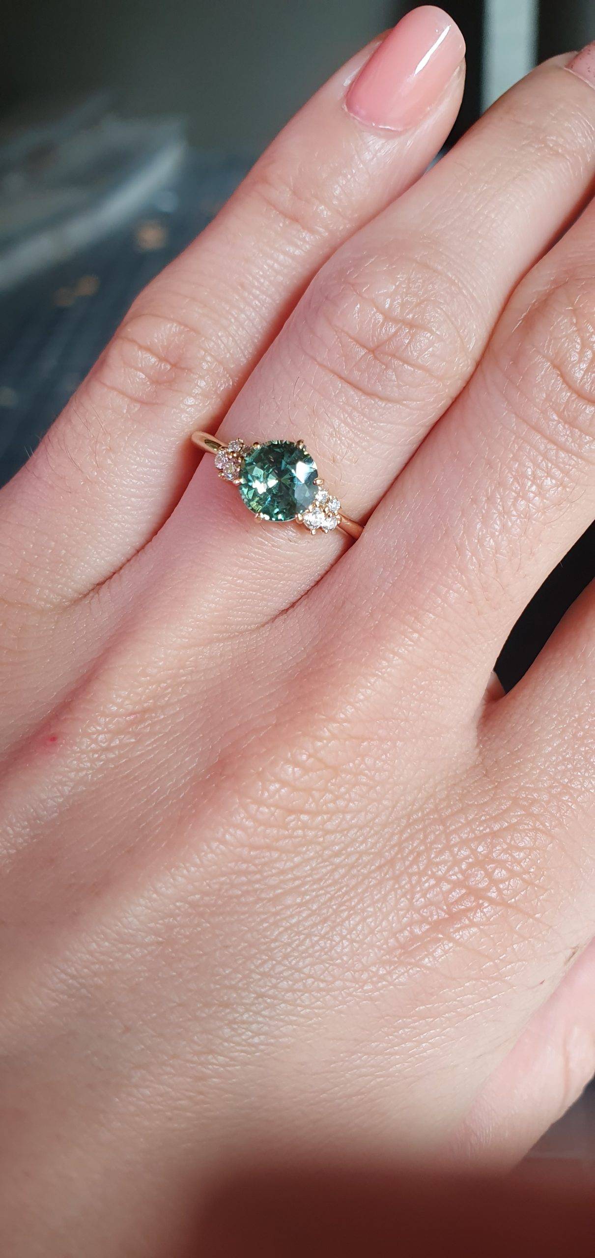 1.50ct Natural Unheated Teal Green Sapphire Ring in 18K Yellow Gold