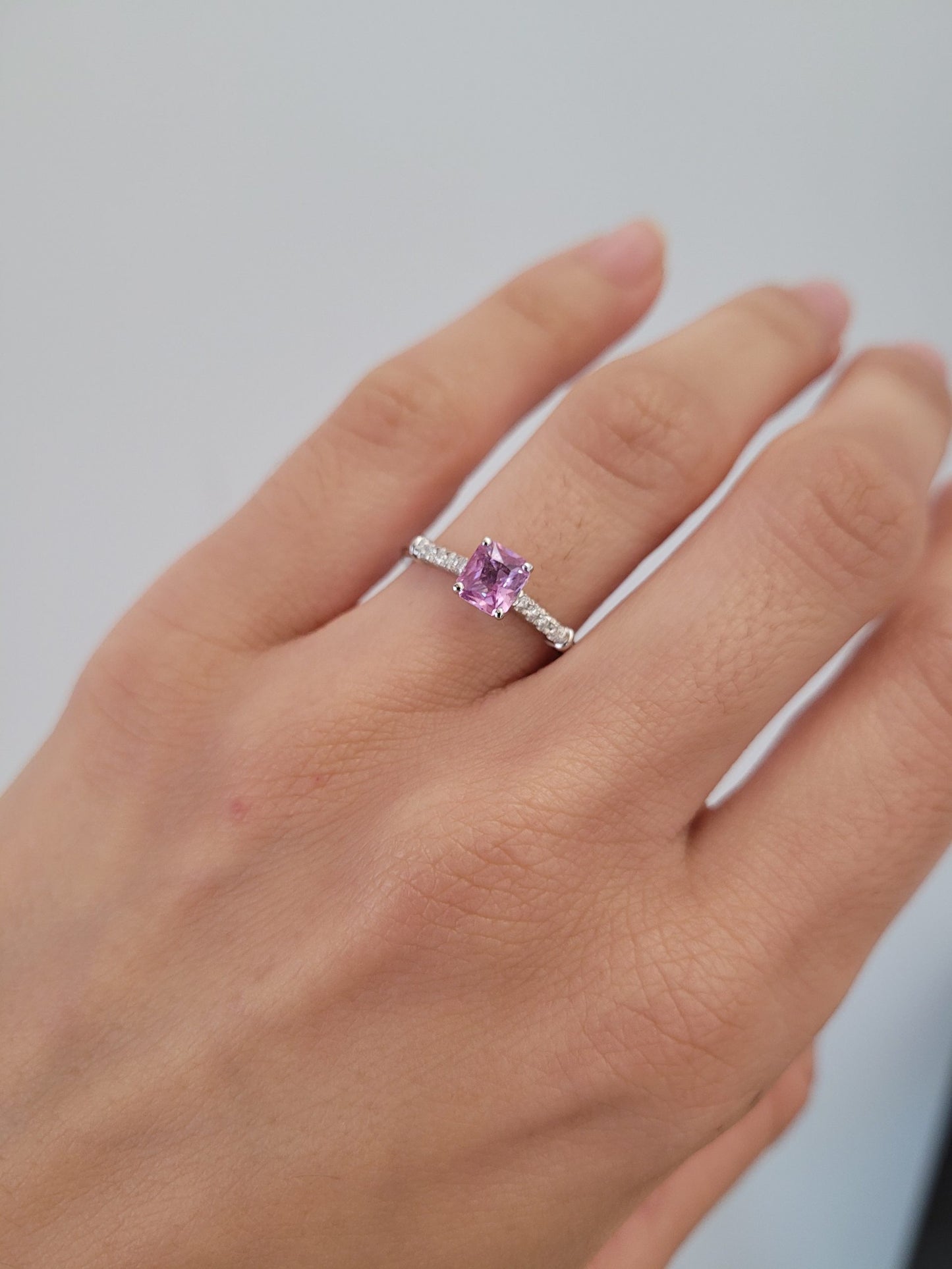 0.67ct Octagon Cut Pink Sapphire and Diamond Ring in Platinum