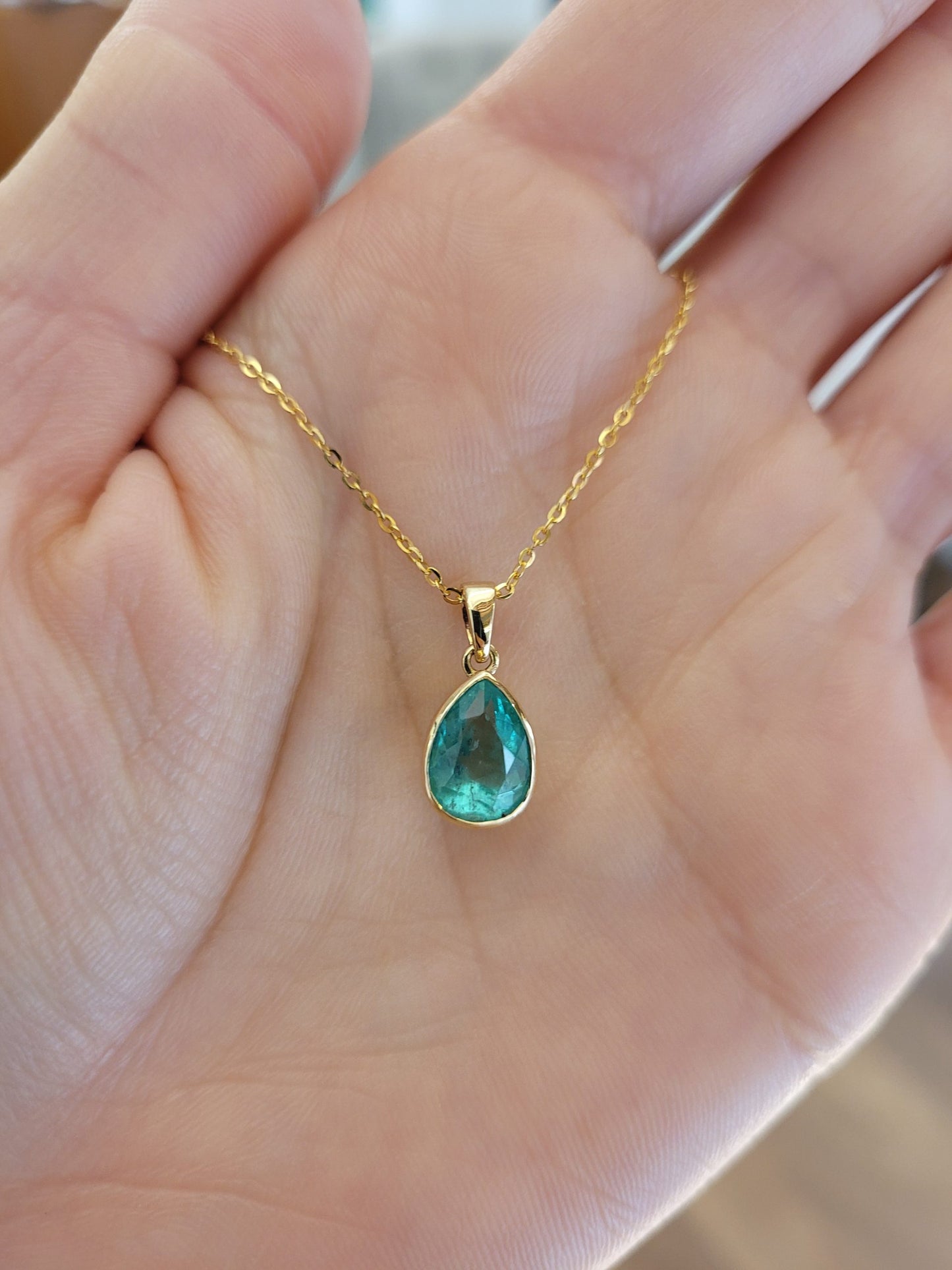 2.03ct Pear-Shaped Colombian Emerald Bezel Pendant in 18K Yellow Gold