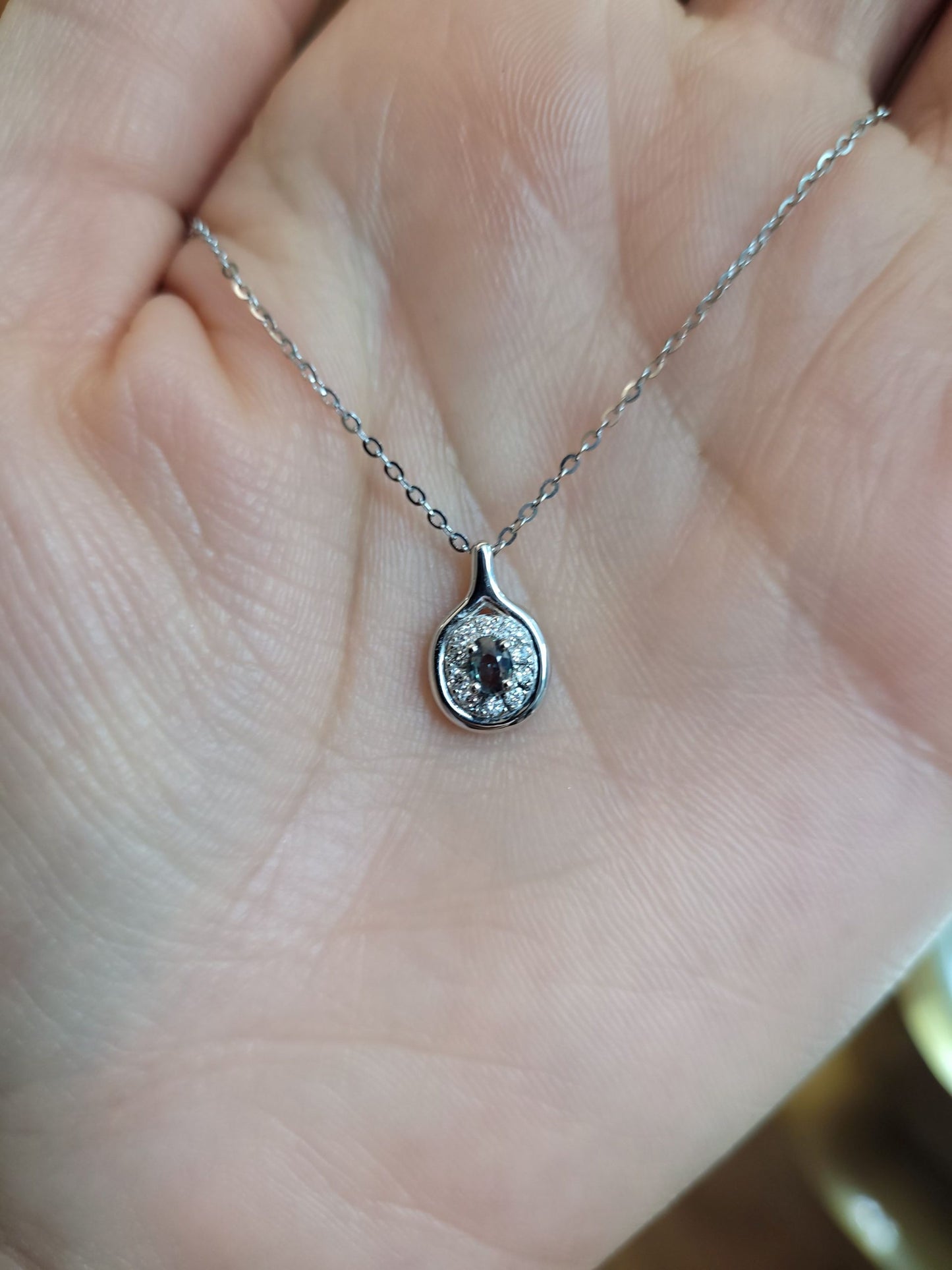 Platinum Alexandrite and Diamond Pendant with Oval Cut Centre