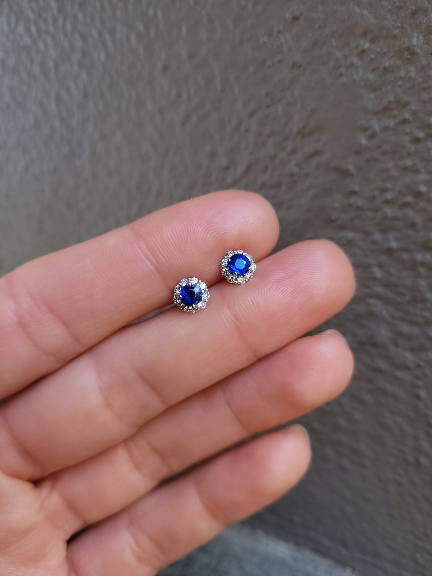 Natural Blue Sapphire Earrings | Diamond Halo Stud Earrings