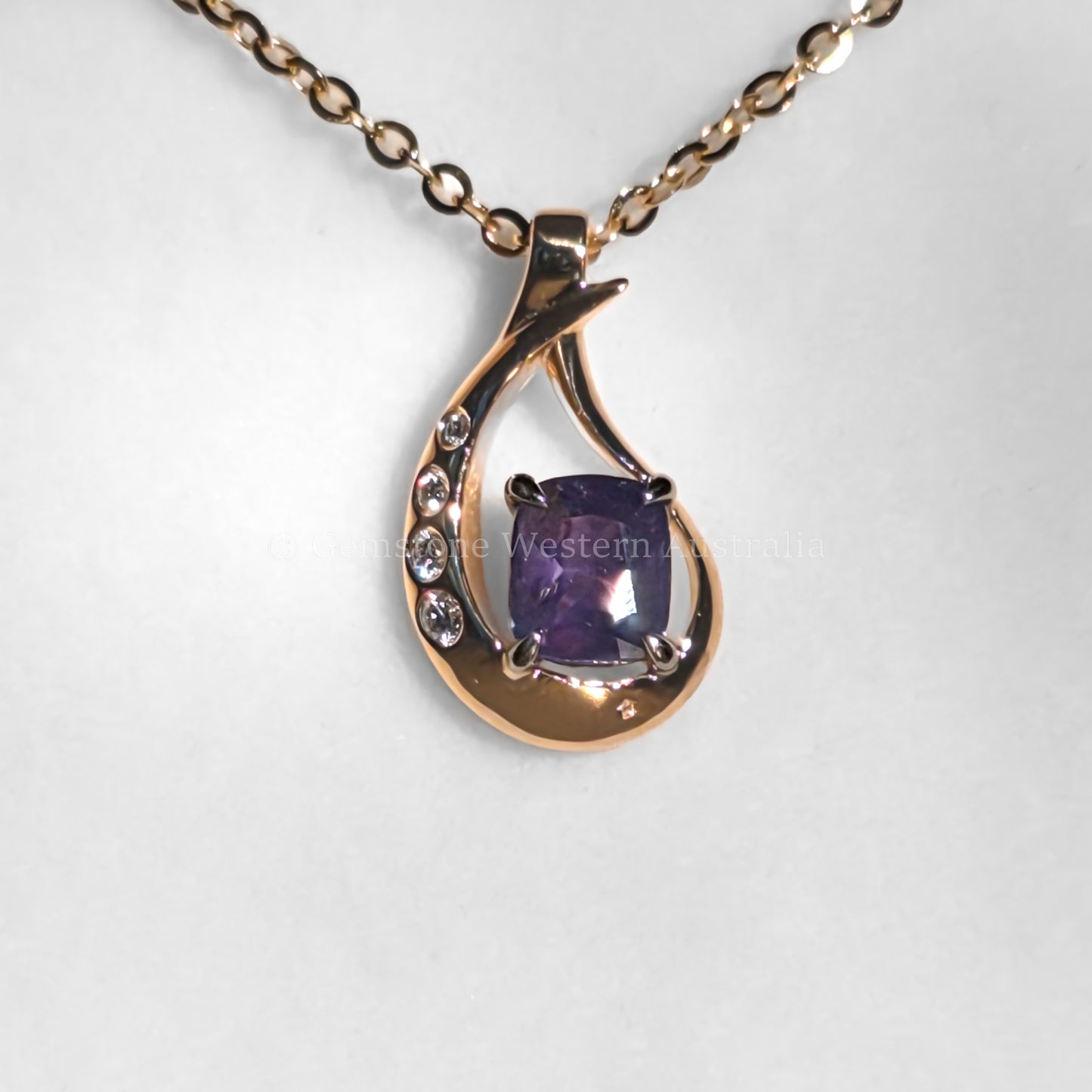 Natural Alexandrite & Diamond Teardrop Pendant in 18K Yellow Gold