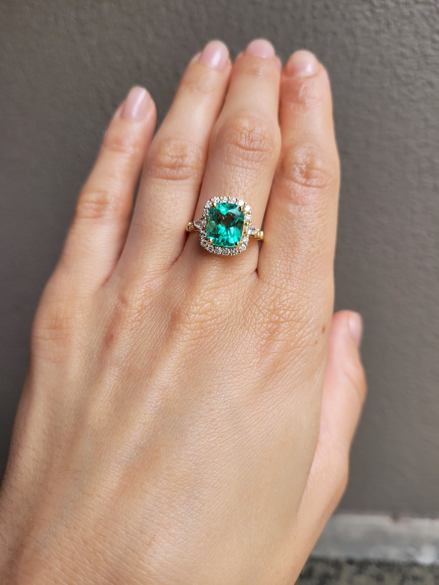 3.55ct Cushion Colombian Emerald Statement Ring