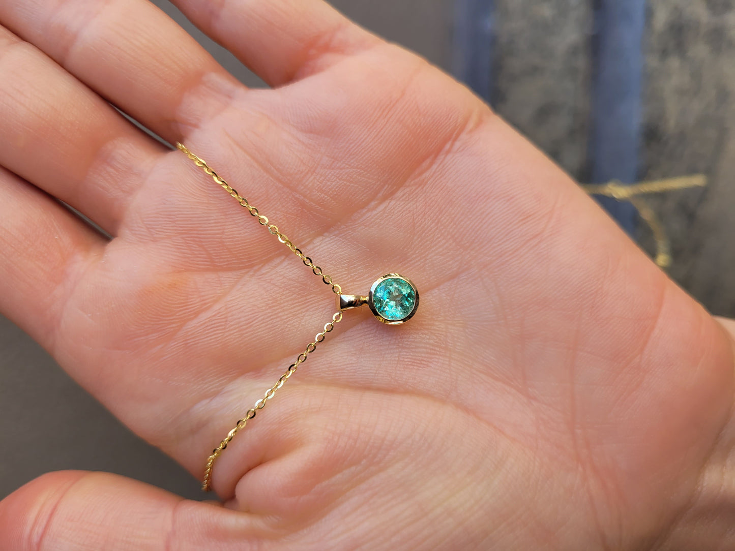 Colombian Emerald Bezel Set Pendant in 18K Yellow Gold