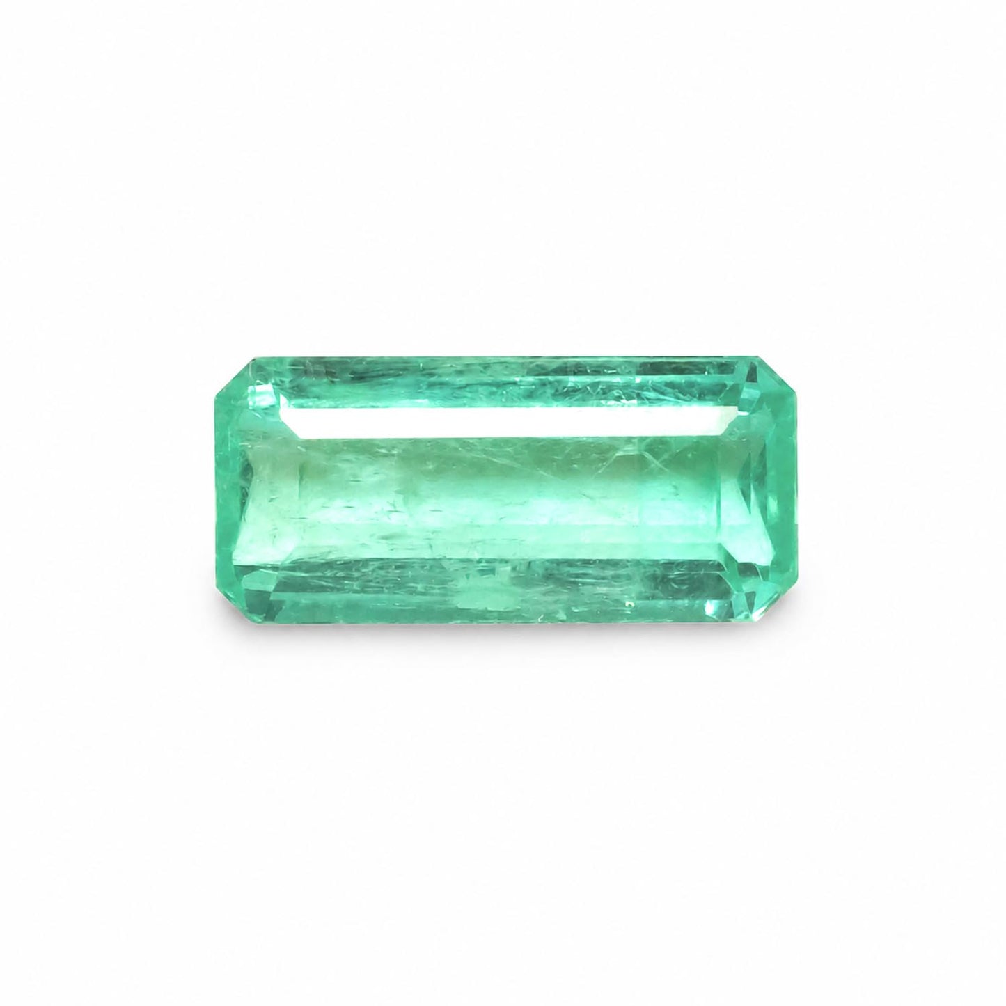 front view of 2.94 CT NATURAL COLOMBIAN EMERALD - ELONGATED EMERALD CUT in white background