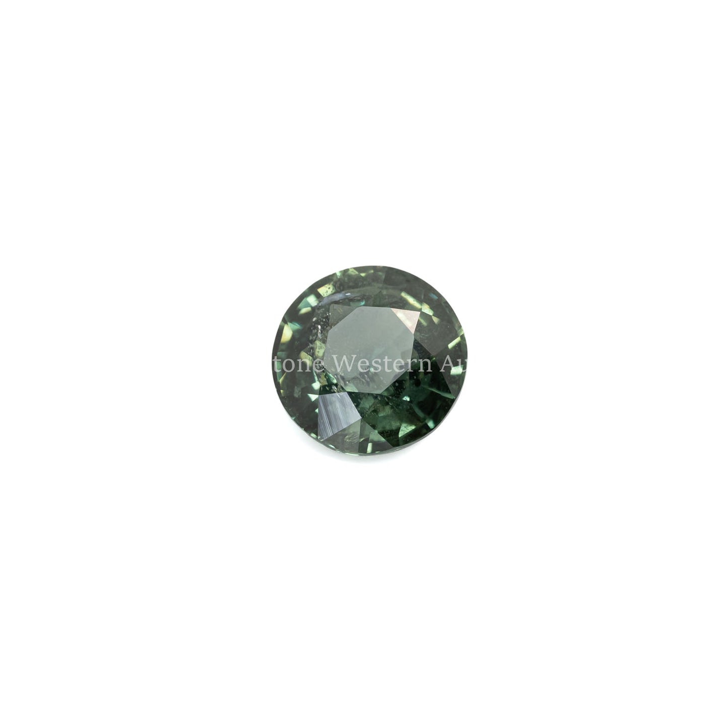 Front view of 3.10CT Natural Unheated Green Sapphire – Faceted Round Mixed Cut in white background.