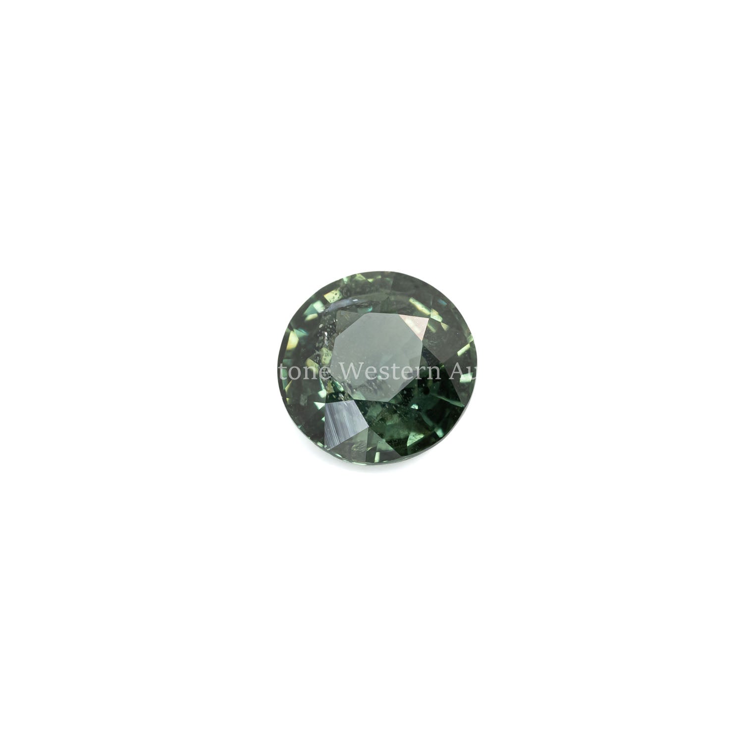 Front view of 3.10CT Natural Unheated Green Sapphire – Faceted Round Mixed Cut in white background.