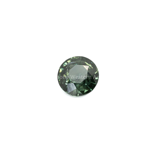 Front view of 3.10CT Natural Unheated Green Sapphire – Faceted Round Mixed Cut in white background.
