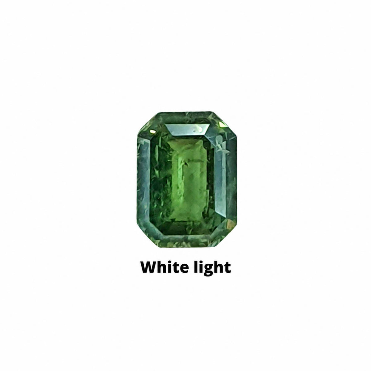 0.63 ct emerald cut alexandrite photographed in daylight
