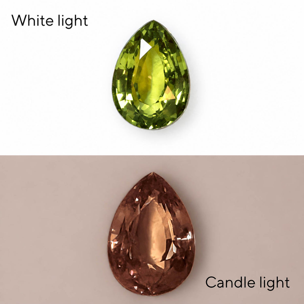 1.55 ct natural alexandrite, pear cut chrysoberyl