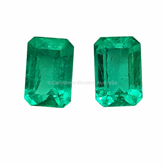 Matched pair of natural Colombian emeralds totalling 3.33 ct, emerald cut