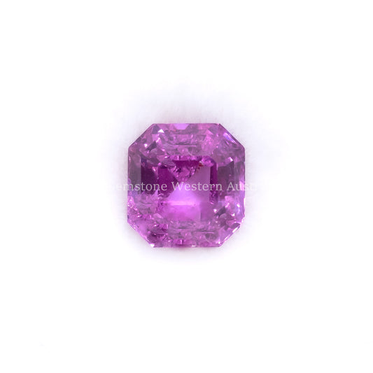 Front view of 1.67CT Natural Unheated Pink Sapphire – Octagon Step Cut in white background.
