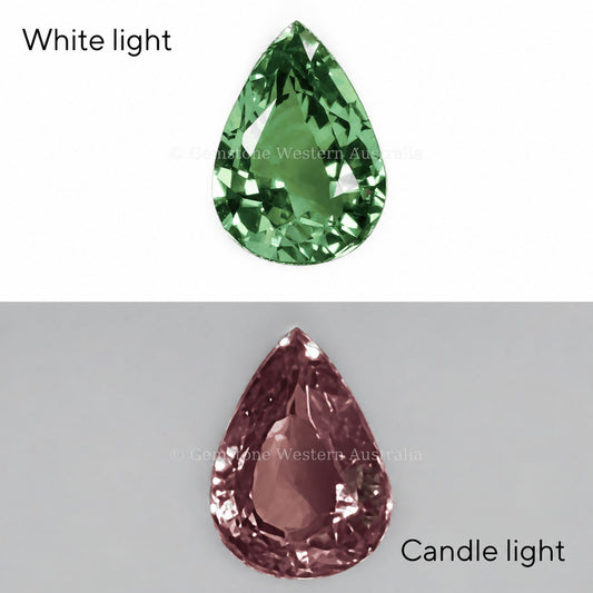 0.91 ct natural alexandrite, pear cut chrysoberyl