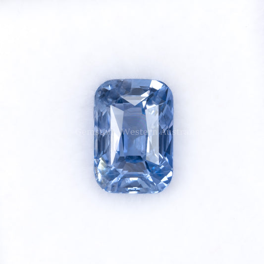 3.08CT NATURAL UNHEATED BLUE SAPPHIRE - CUSHION CUT IN WHITE BACKGROUND