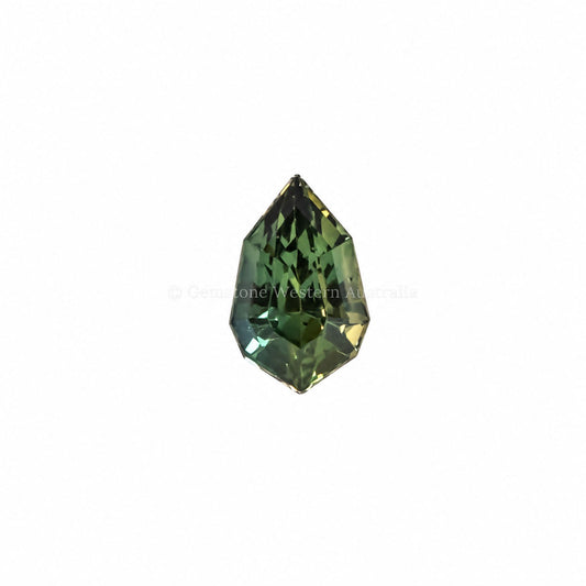 0.84 ct natural unheated teal green sapphire, shield fancy cut