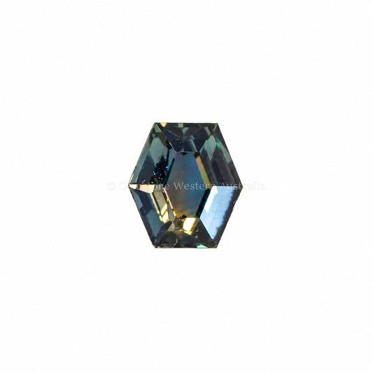 0.75 ct natural unheated teal green sapphire, hexagonal fancy cut