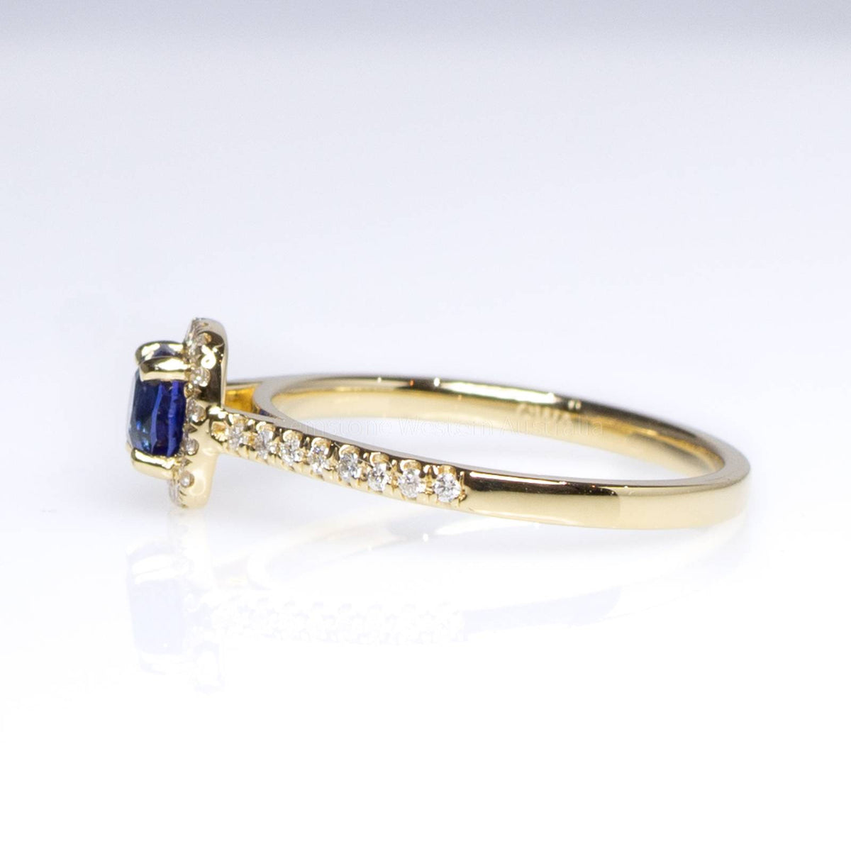 Natural Blue Sapphire Ring Diamond Halo in 18K Yellow Gold