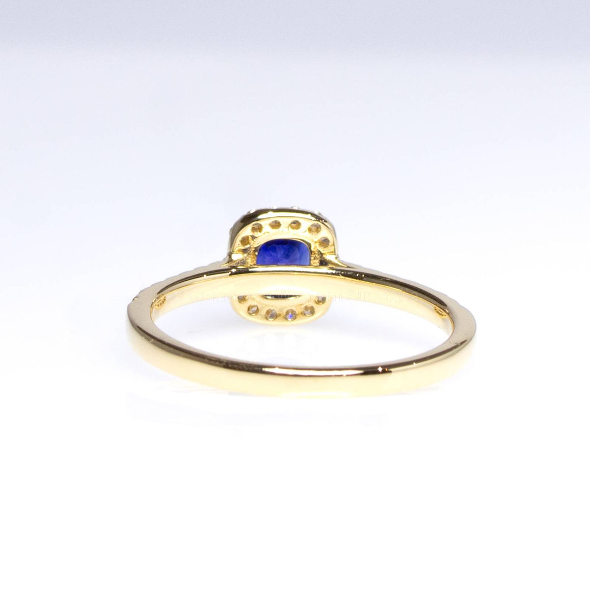 Natural Blue Sapphire Ring Diamond Halo in 18K Yellow Gold