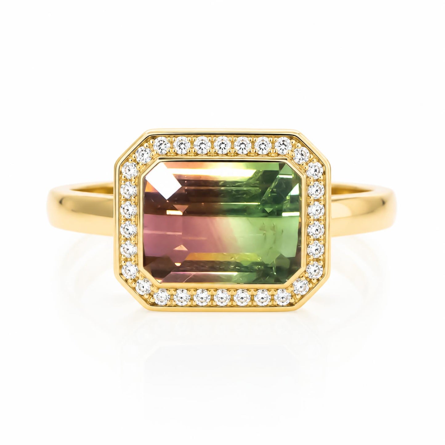 6.10CT Natural Watermelon Tourmaline & Diamond Halo Ring – Custom Design