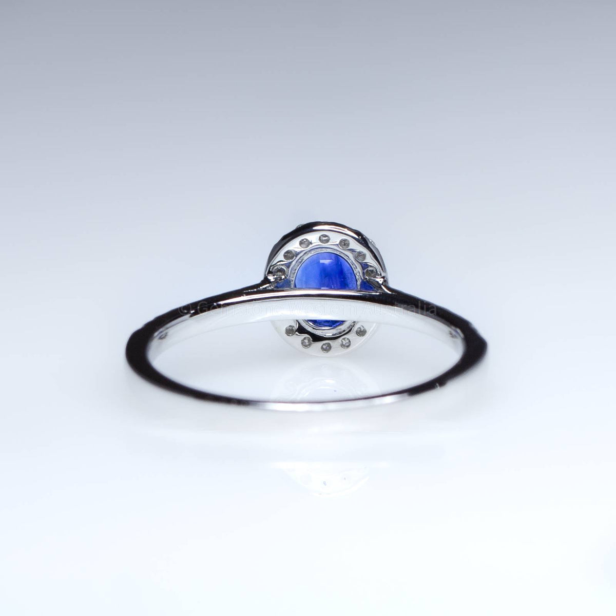 Natural Oval Blue Sapphire Ring Sapphire Diamond Halo Ring 18K White Gold