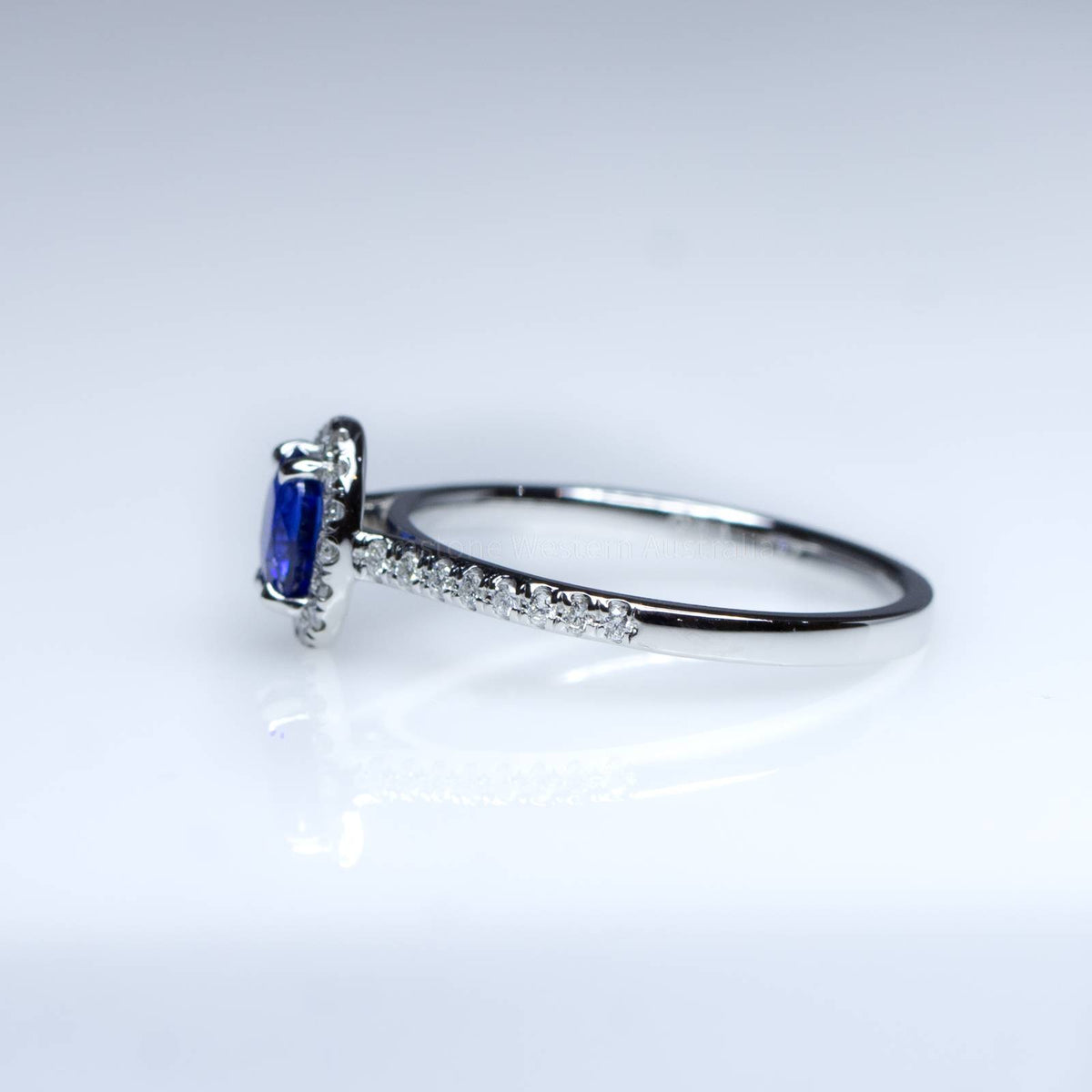 Natural Oval Blue Sapphire Ring Sapphire Diamond Halo Ring 18K White Gold