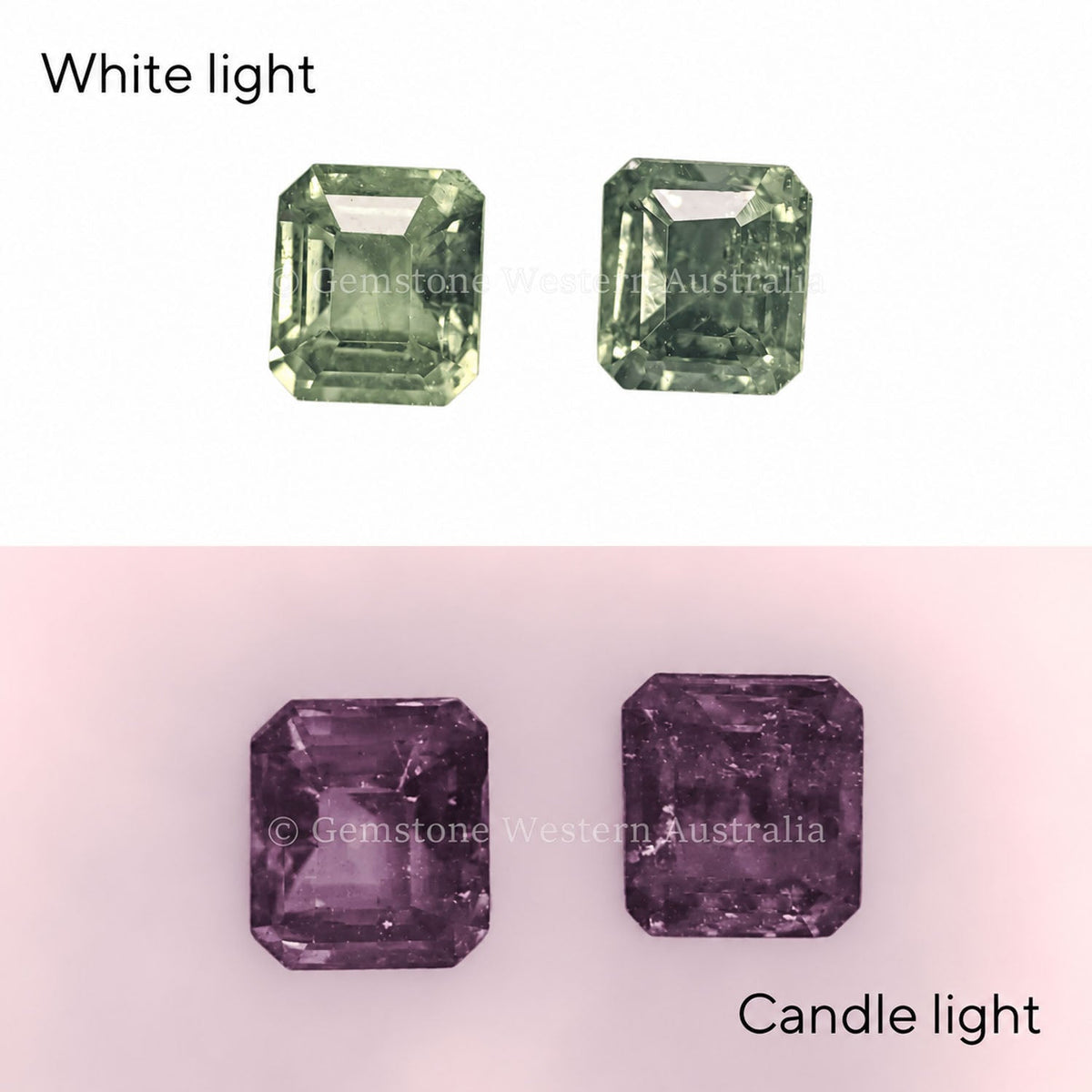 Matched pair of natural alexandrites totalling 0.96 ct, emerald cut