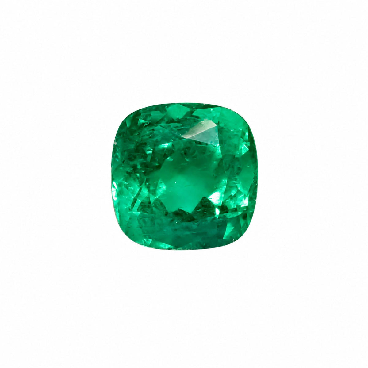 2.68 ct natural Colombian emerald, cushion cut vivid green gemstone