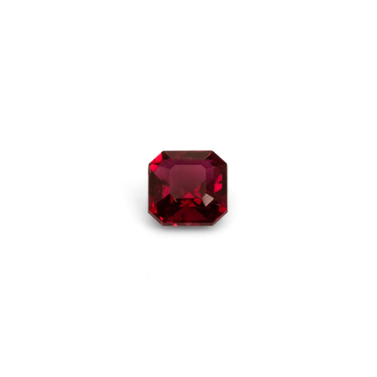 0.45CT NATURAL UNHEATED RUBY - OCTAGON CUT ON A WHITE BACKGROUND
