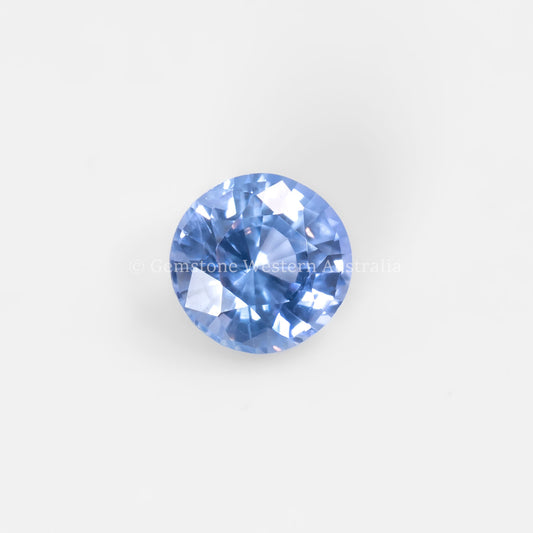 Front view of 1.10CT Natural Unheated Cornflower Blue Sapphire – Round Mixed Cut in white background.