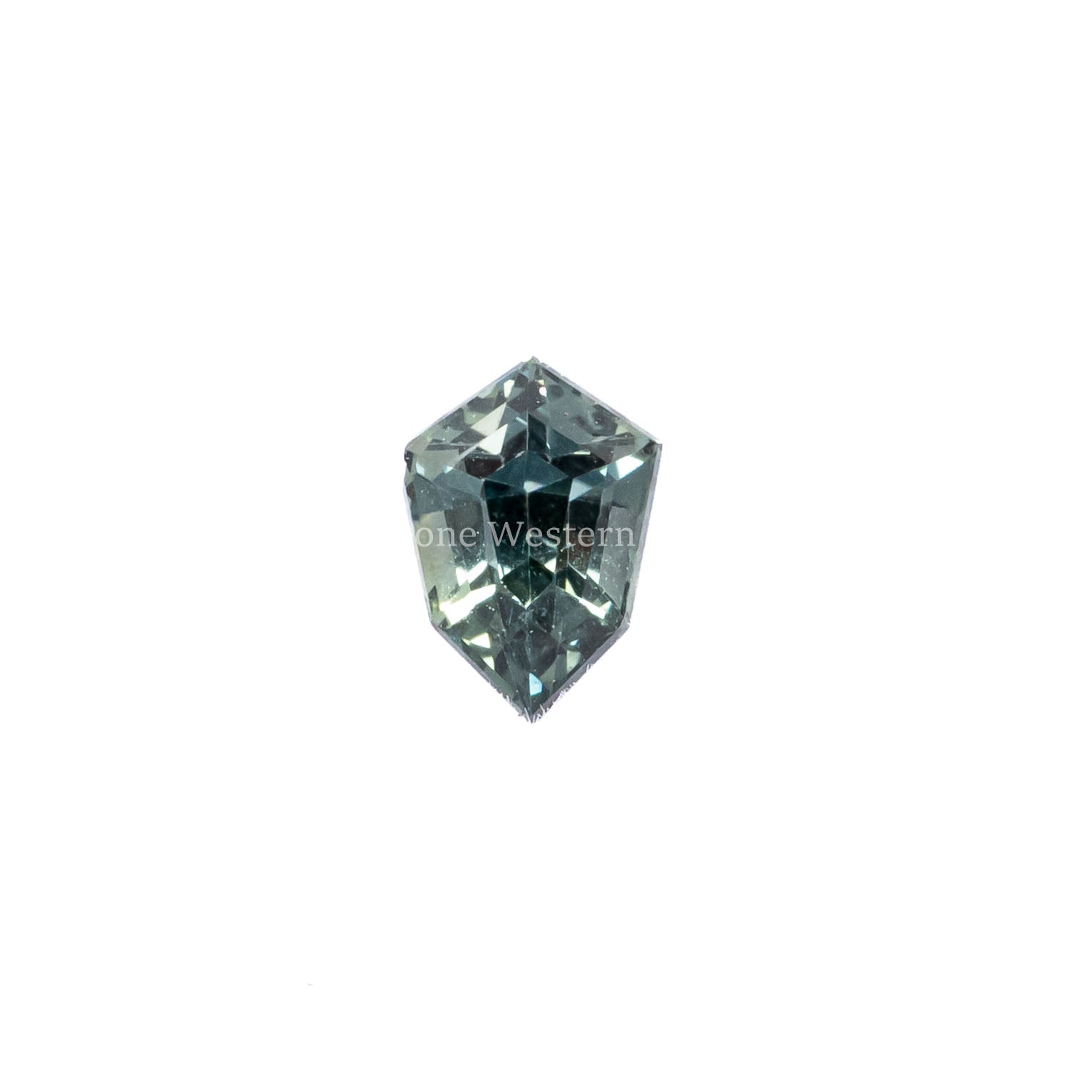 Front view of 0.65CT Natural Unheated Teal-Green Sapphire – Shield Fancy Cut in white background