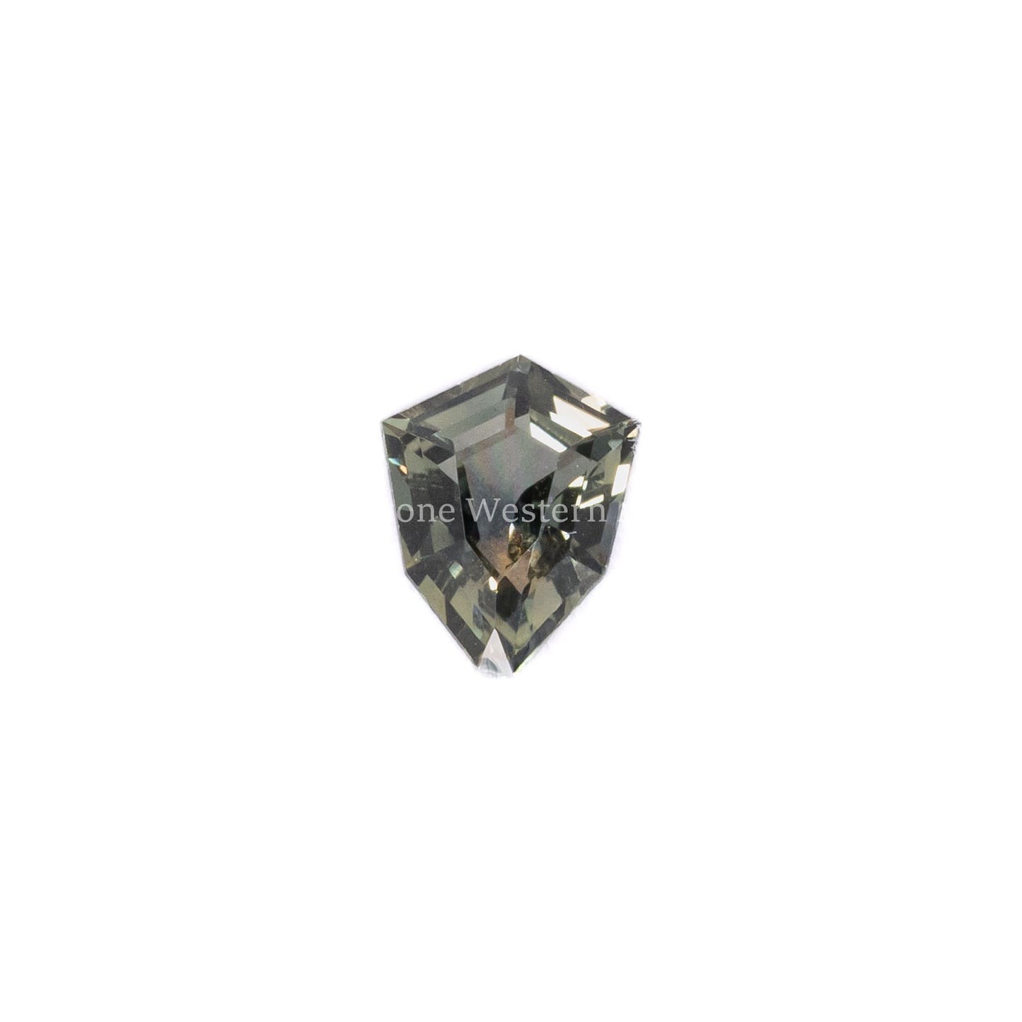 Front view of 0.53CT Natural Unheated Teal-Green Sapphire – Shield Fancy Cut in a white background.