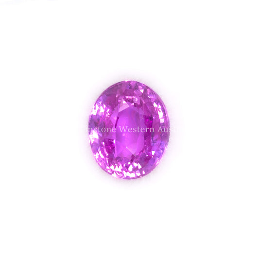 Front view of 1.59 Ct Natural Pink Sapphire Loose Gemstone Oval Cut in white background.