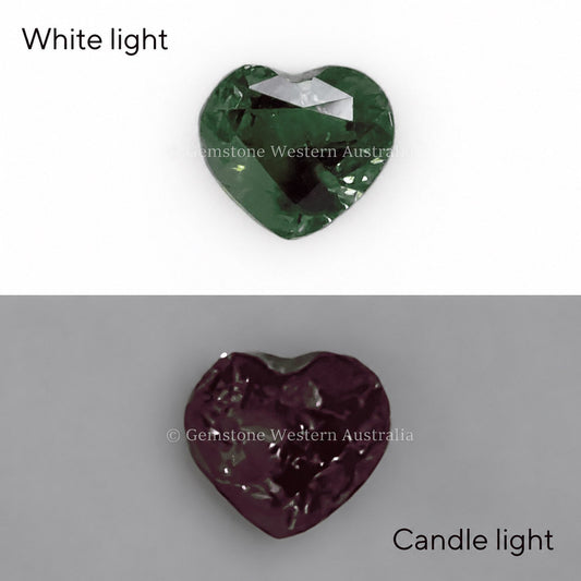 0.58 ct natural alexandrite, heart cut chrysoberyl