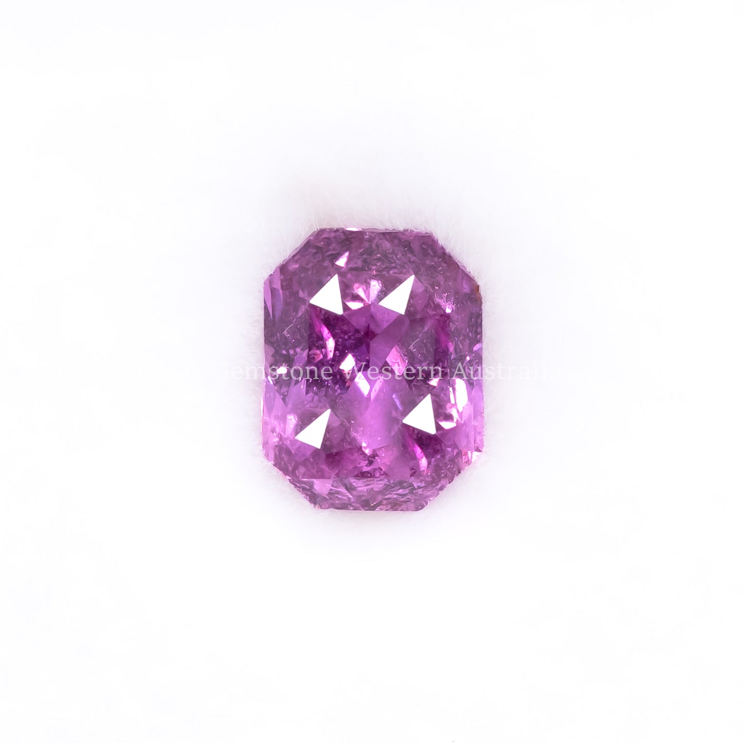 Front view of 1.19CT Natural Unheated Pink Sapphire – Radiant Mixed Cut in white background.
