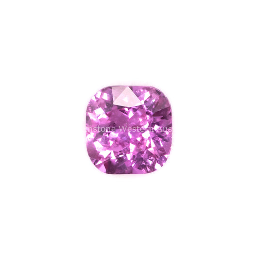 Front view of 1.02CT Natural Unheated Pink Sapphire – Cushion Cut in white background.