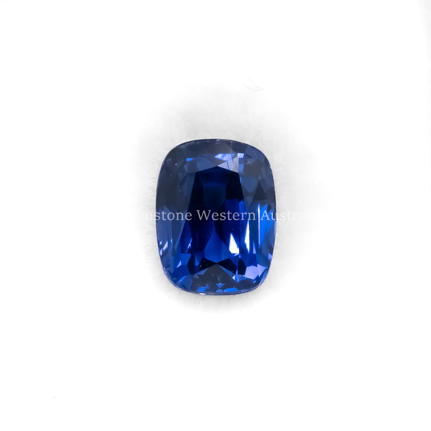 View front of 1.64CT NATURAL VIVID ROYAL BLUE SAPPHIRE – RECTANGULAR CUSHION CUT (UNHEATED) in white background