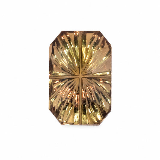 front view of a 3.00CT Natural Unheated Yellowish Green Sapphire – Octagon Fantasy Cut in white background 