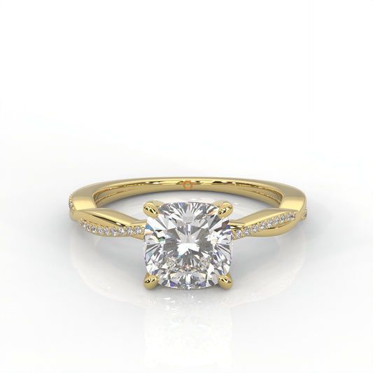 Ava Solitaire Cushion Diamond ring  Twisted band Accent in Gold 