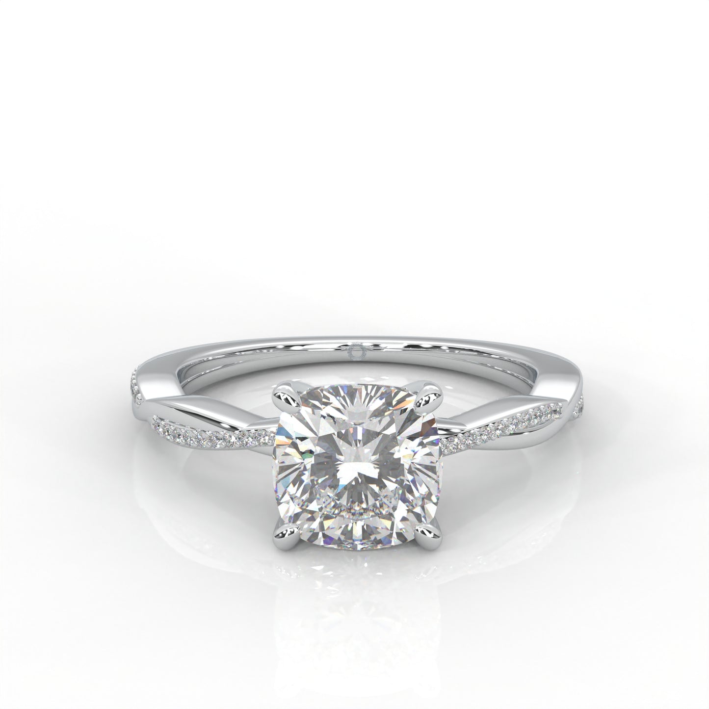 Ava Solitaire Cushion Diamond ring  Twisted band Accent in  white Gold  or platinum