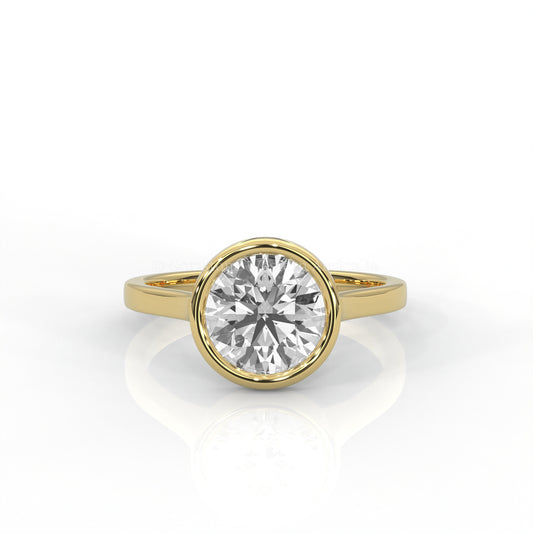 Bev  Solitaire Round Diamond  Bezel Set   Ring in  Yellow Gold 