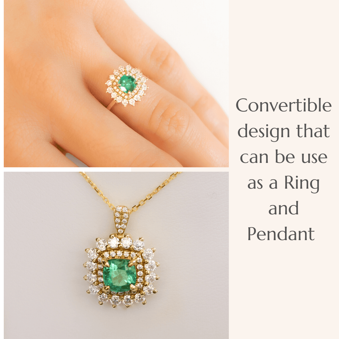 Natural Colombian Emerald Two Way Use Ring and Pendant