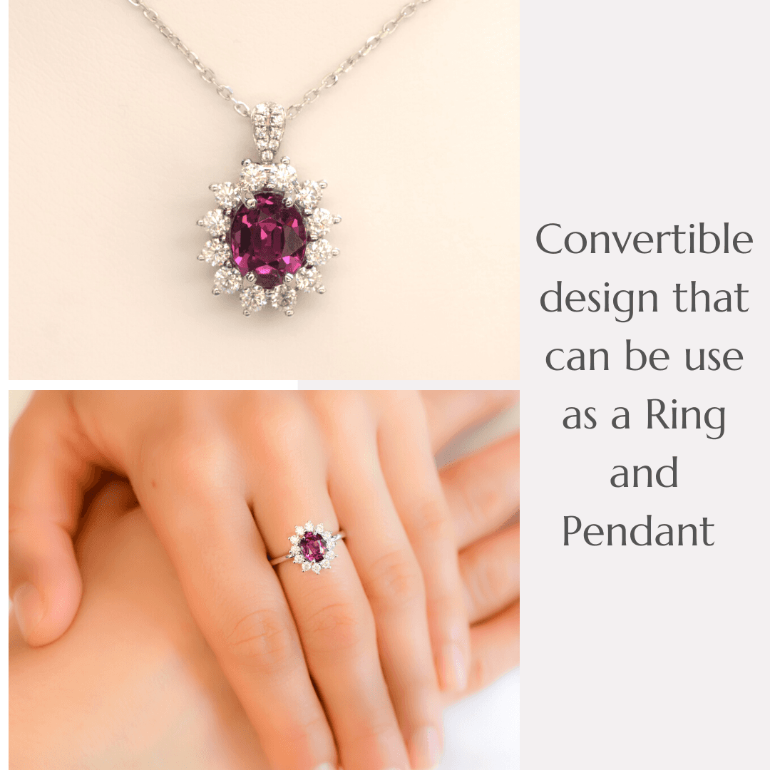 Natural Spinel Convertible Halo Ring and Pendant in 9ct White Gold